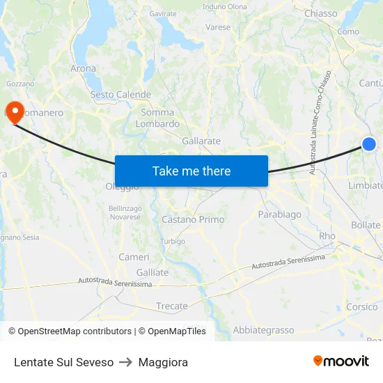 Lentate Sul Seveso to Maggiora map