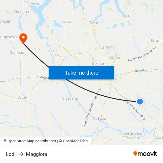 Lodi to Maggiora map