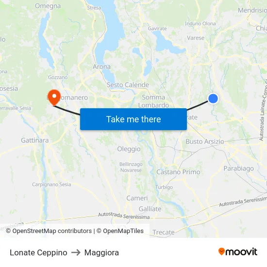 Lonate Ceppino to Maggiora map