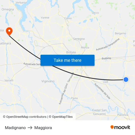 Madignano to Maggiora map