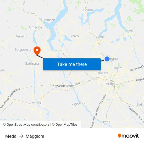 Meda to Maggiora map