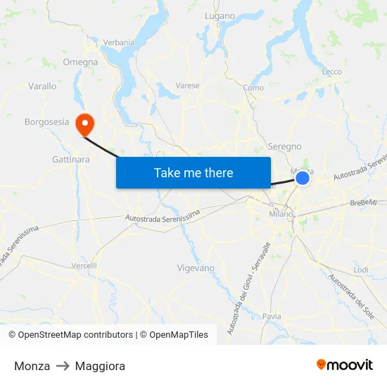 Monza to Maggiora map
