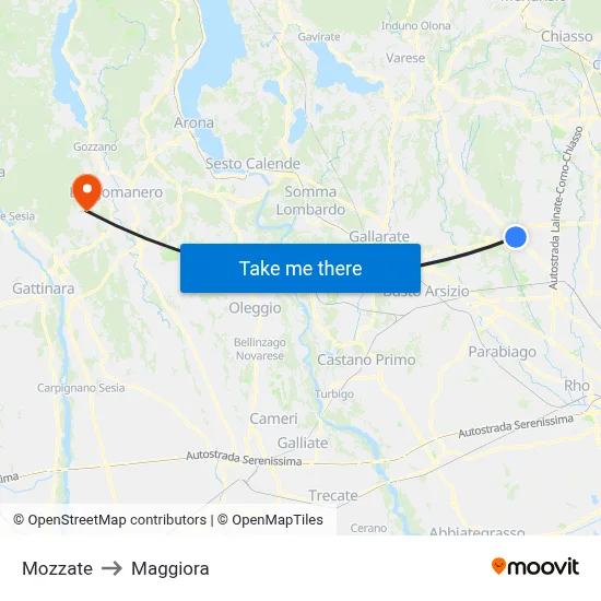 Mozzate to Maggiora map