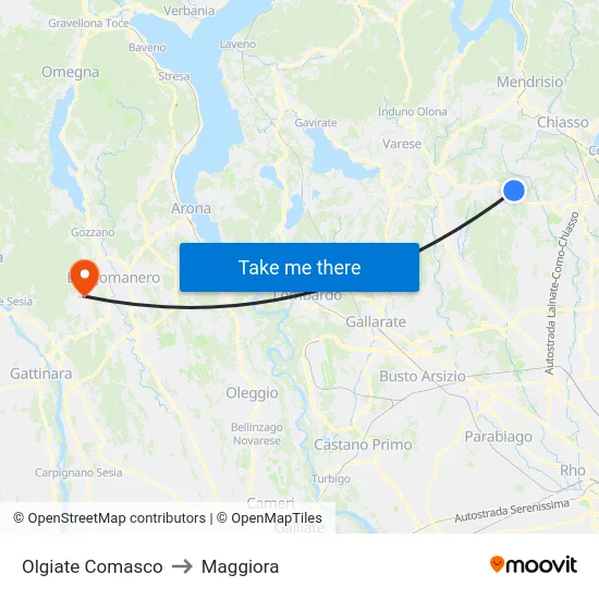 Olgiate Comasco to Maggiora map