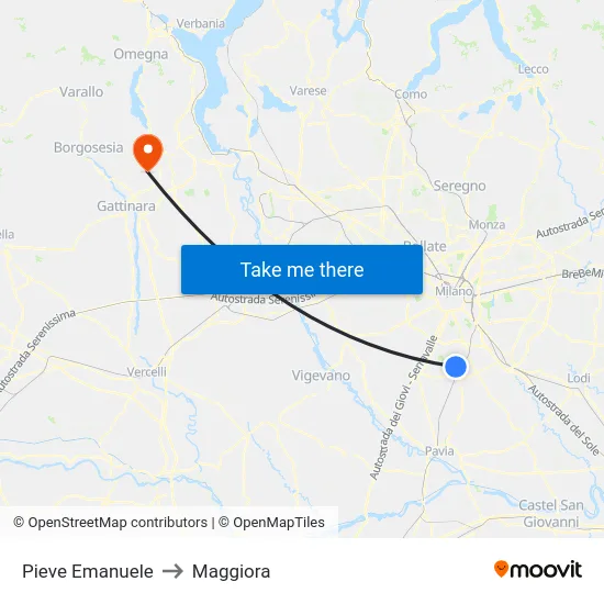 Pieve Emanuele to Maggiora map