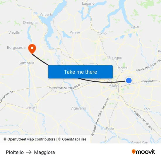 Pioltello to Maggiora map