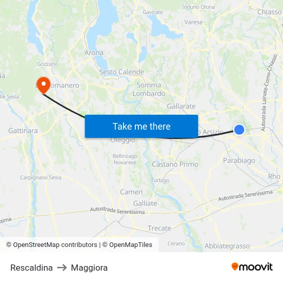 Rescaldina to Maggiora map