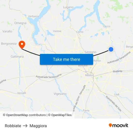 Robbiate to Maggiora map