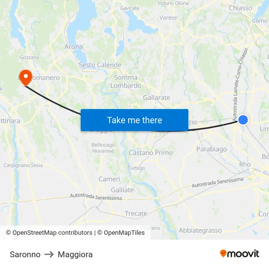 Saronno to Maggiora map