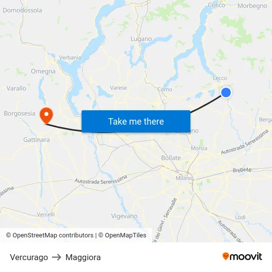 Vercurago to Maggiora map
