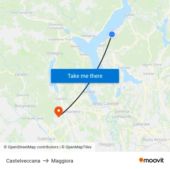 Castelveccana to Maggiora map