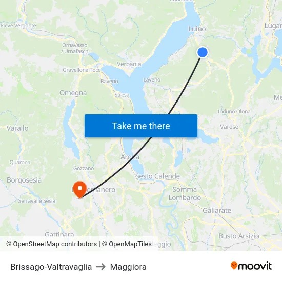 Brissago-Valtravaglia to Maggiora map