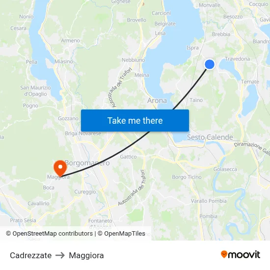 Cadrezzate to Maggiora map