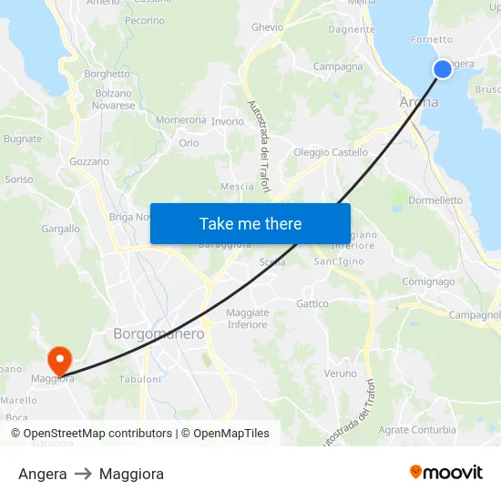 Angera to Maggiora map
