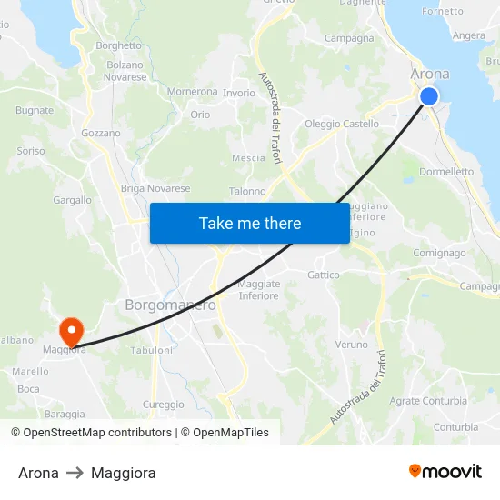 Arona to Maggiora map