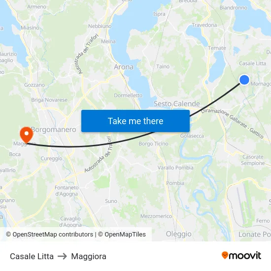 Casale Litta to Maggiora map