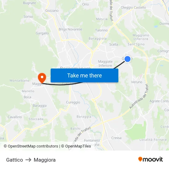Gattico to Maggiora map