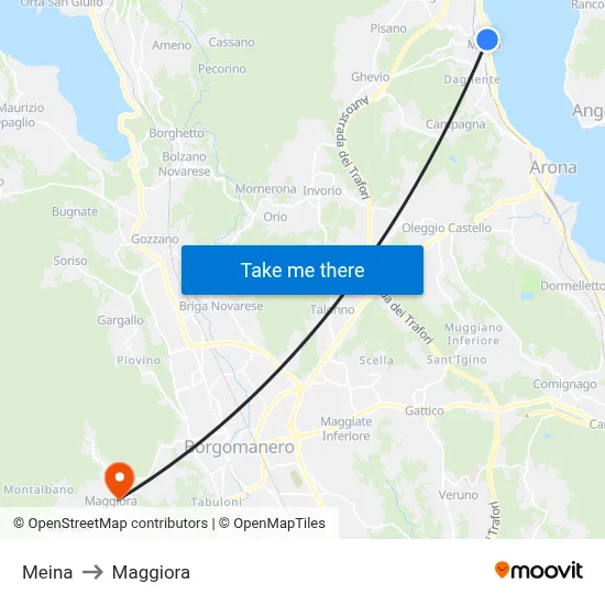 Meina to Maggiora map