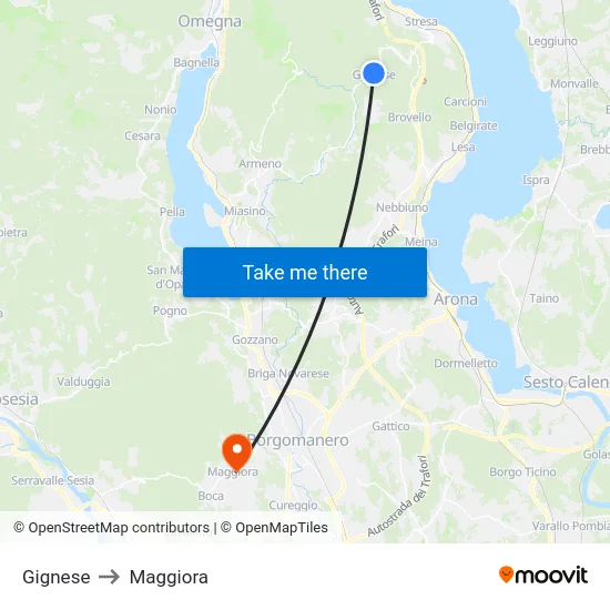 Gignese to Maggiora map