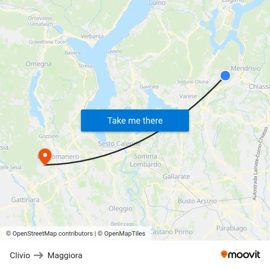Clivio to Maggiora map