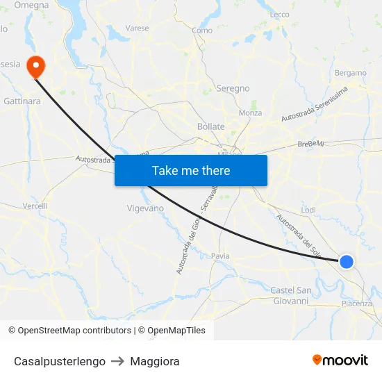 Casalpusterlengo to Maggiora map