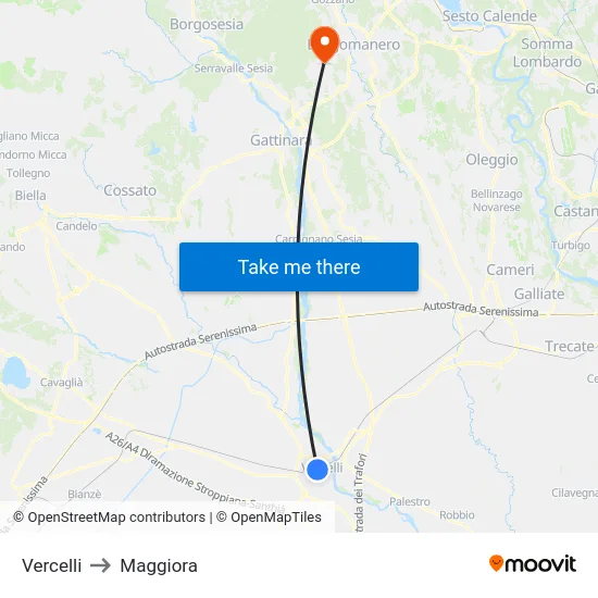 Vercelli to Maggiora map