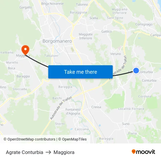 Agrate Conturbia to Maggiora map