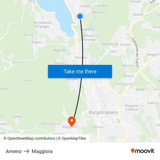Ameno to Maggiora map