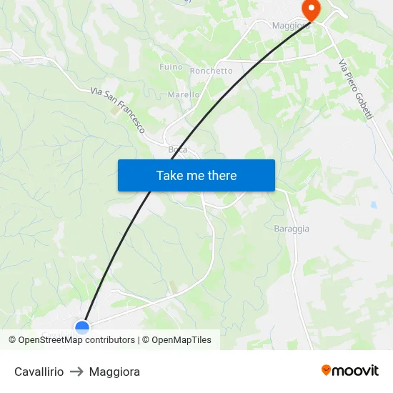 Cavallirio to Maggiora map