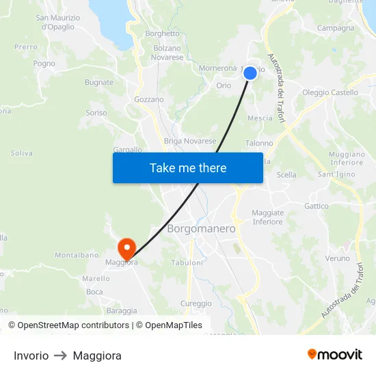 Invorio to Maggiora map