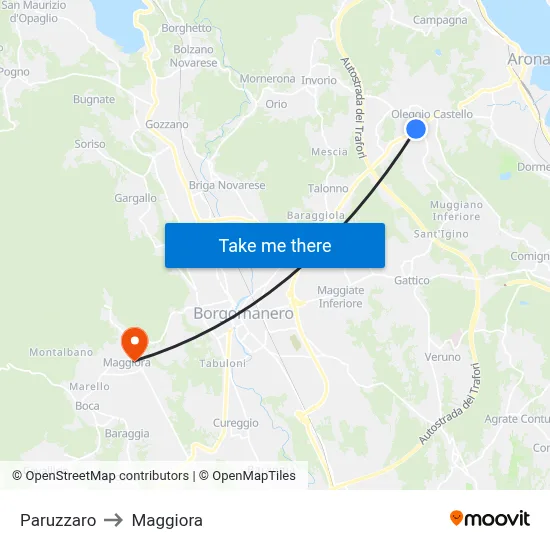 Paruzzaro to Maggiora map