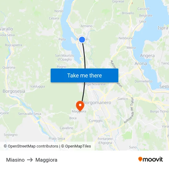 Miasino to Maggiora map