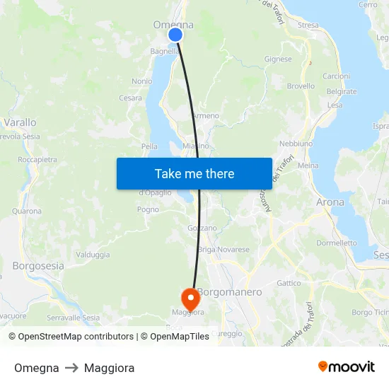 Omegna to Maggiora map