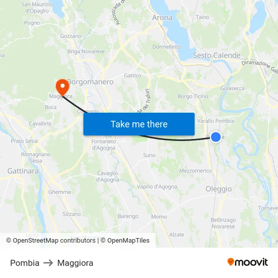 Pombia to Maggiora map