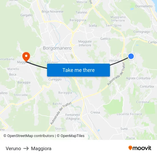 Veruno to Maggiora map