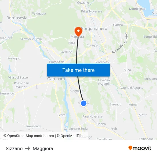 Sizzano to Maggiora map
