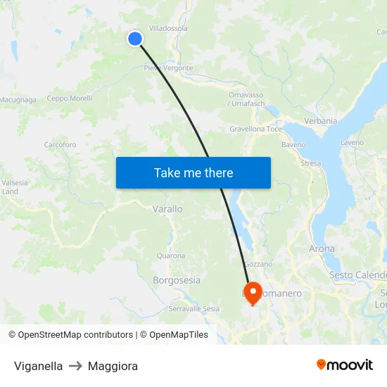 Viganella to Maggiora map
