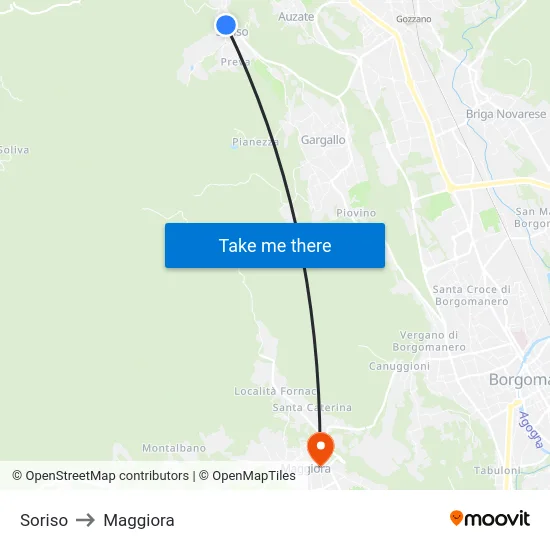 Soriso to Maggiora map