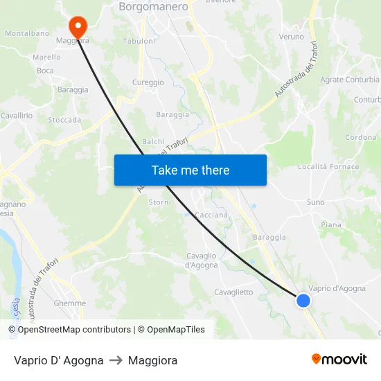 Vaprio D' Agogna to Maggiora map
