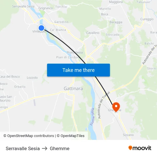Serravalle Sesia to Ghemme map