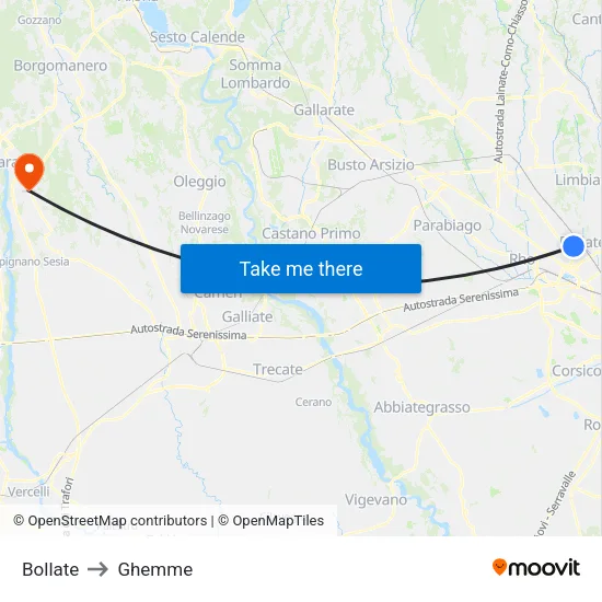 Bollate to Ghemme map