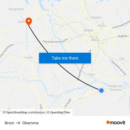 Broni to Ghemme map