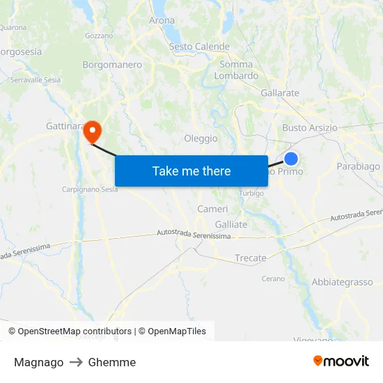 Magnago to Ghemme map