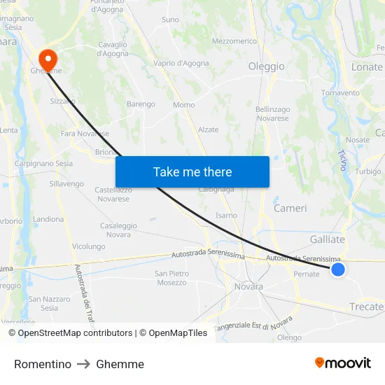 Romentino to Ghemme map