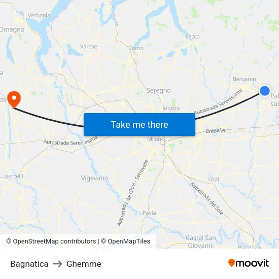 Bagnatica to Ghemme map