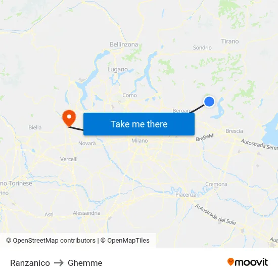 Ranzanico to Ghemme map