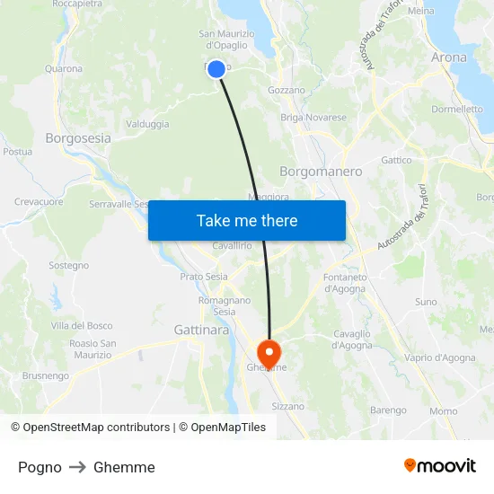 Pogno to Ghemme map