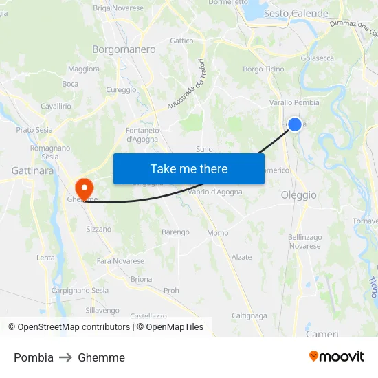 Pombia to Ghemme map