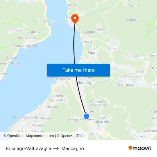 Brissago-Valtravaglia to Maccagno map