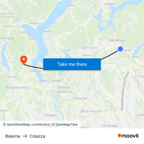 Balerna to Colazza map